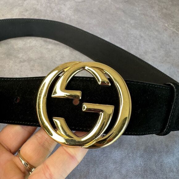 RARE Gucci Suede vintage Interlocking Black GG Belt 75/30 - Picture 3 of 10